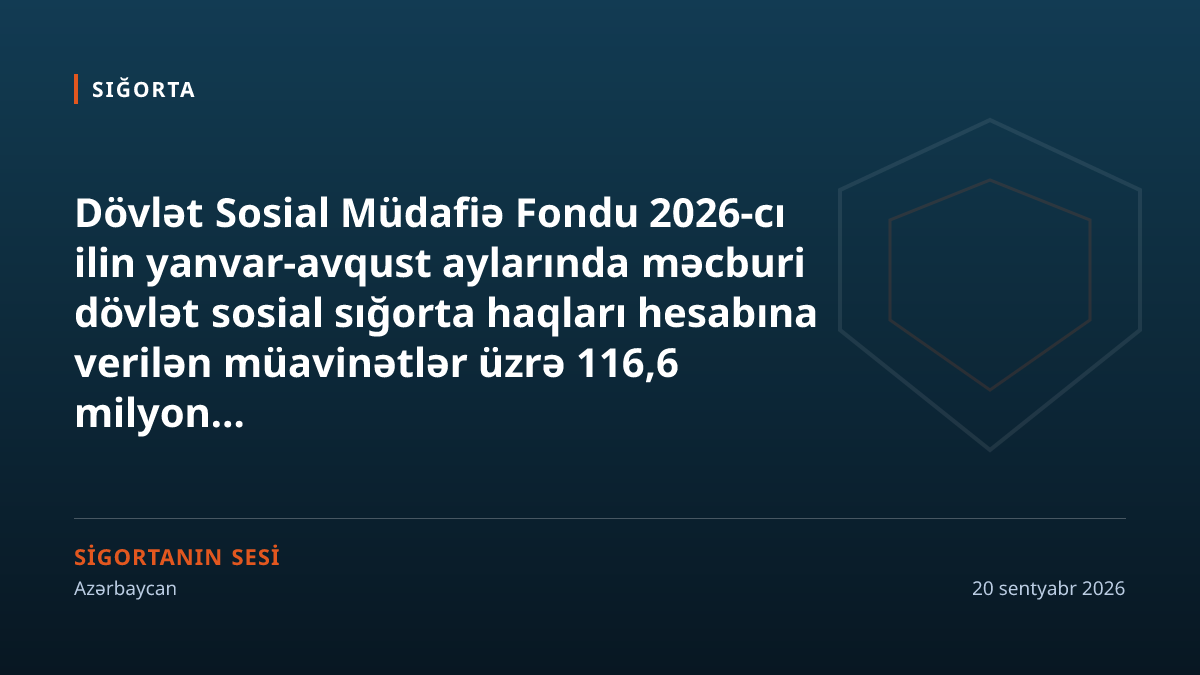 Sosial sığorta haqları hesabına verilən müavinətlər səkkiz ayda 116,6 milyon manata çatıb