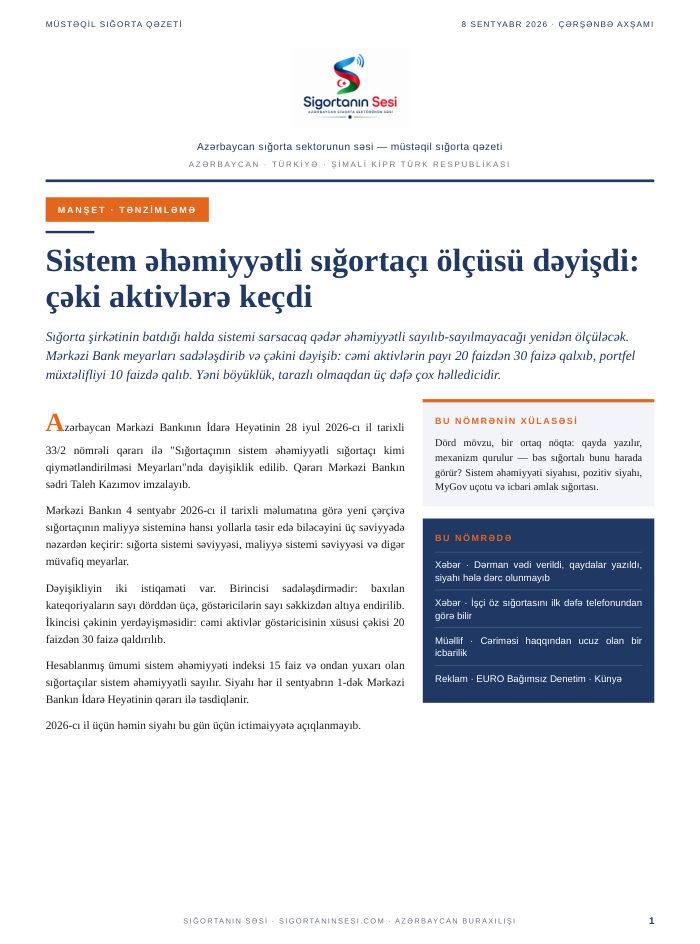 Azərbaycan · 10 Eylül 2026 kapağı