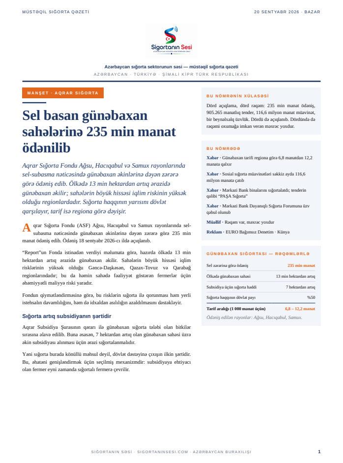 Sigortanın Sesi — Azerbaycan — 20 Eylül 2026 kapağı